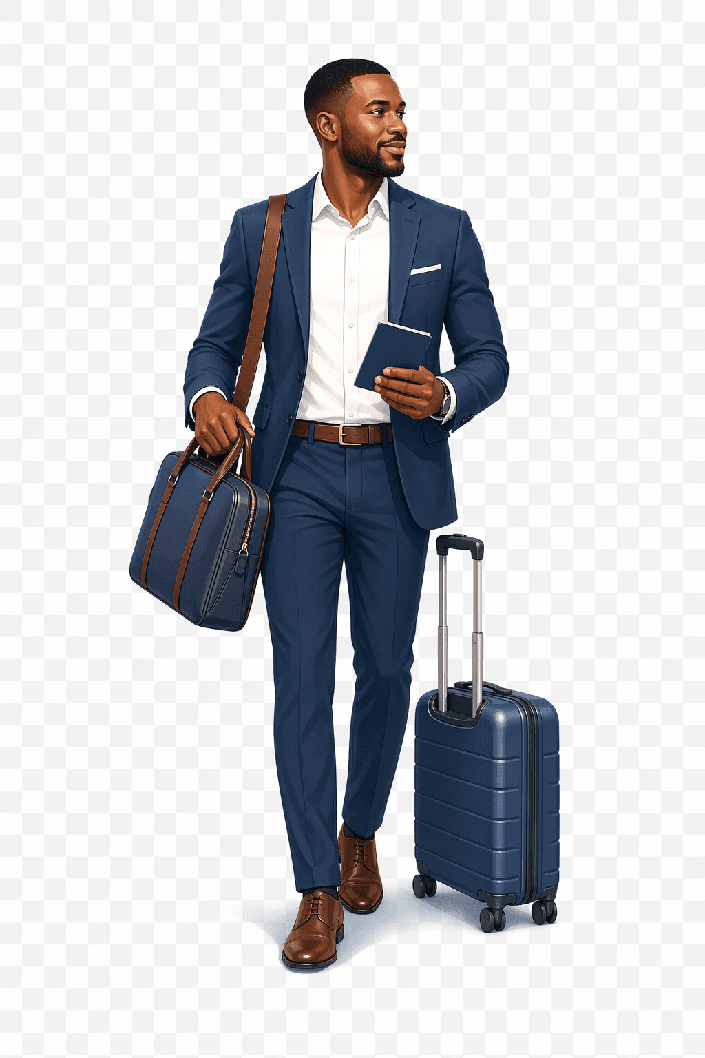 Professional traveler with luggage and documents