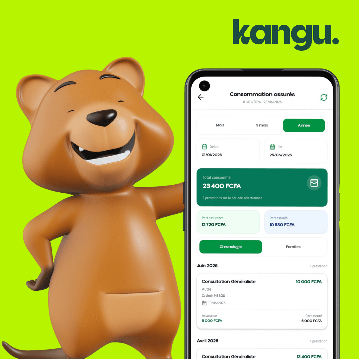 Interface de l'application Kangu